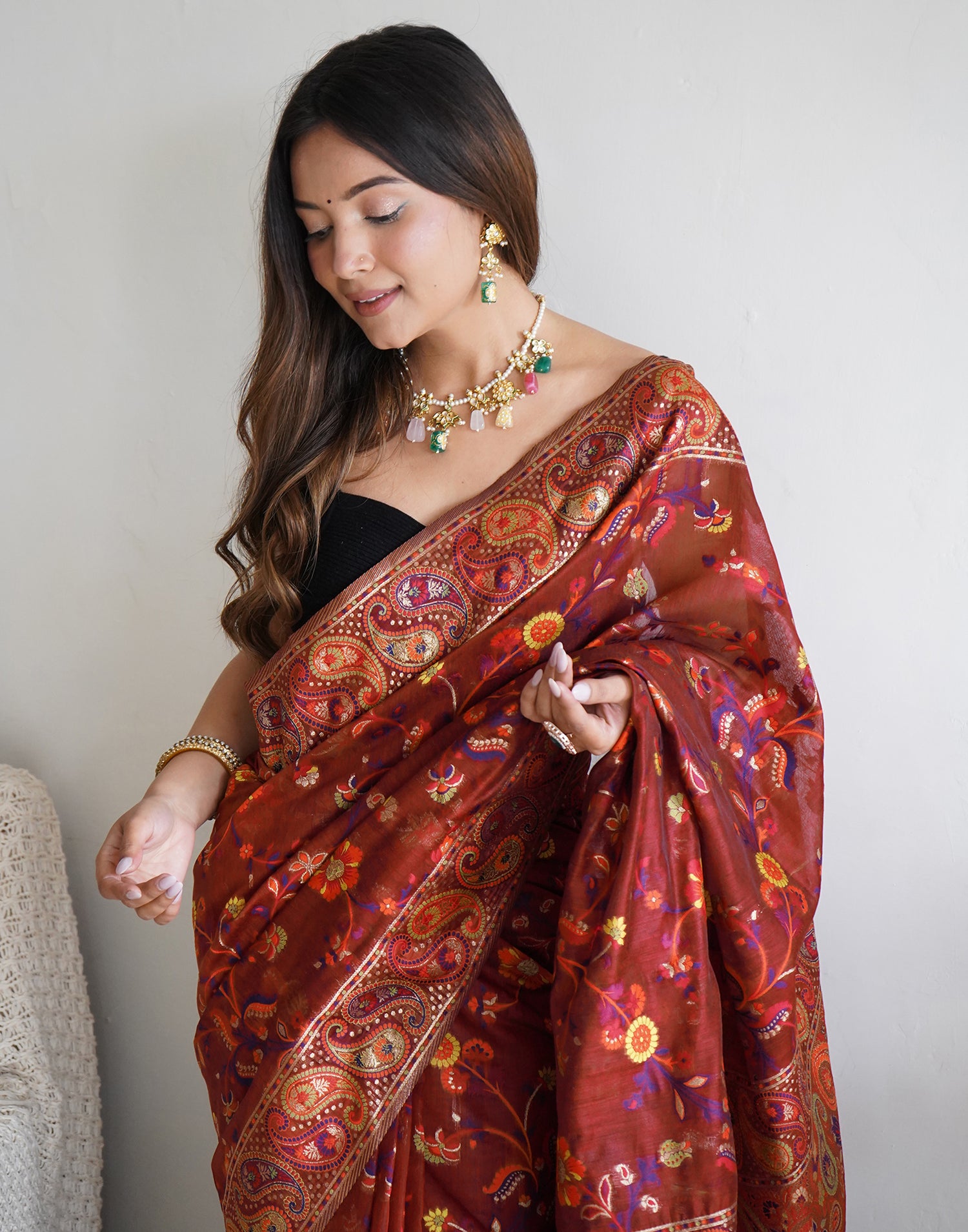 Maroon Cotton Printed Saree