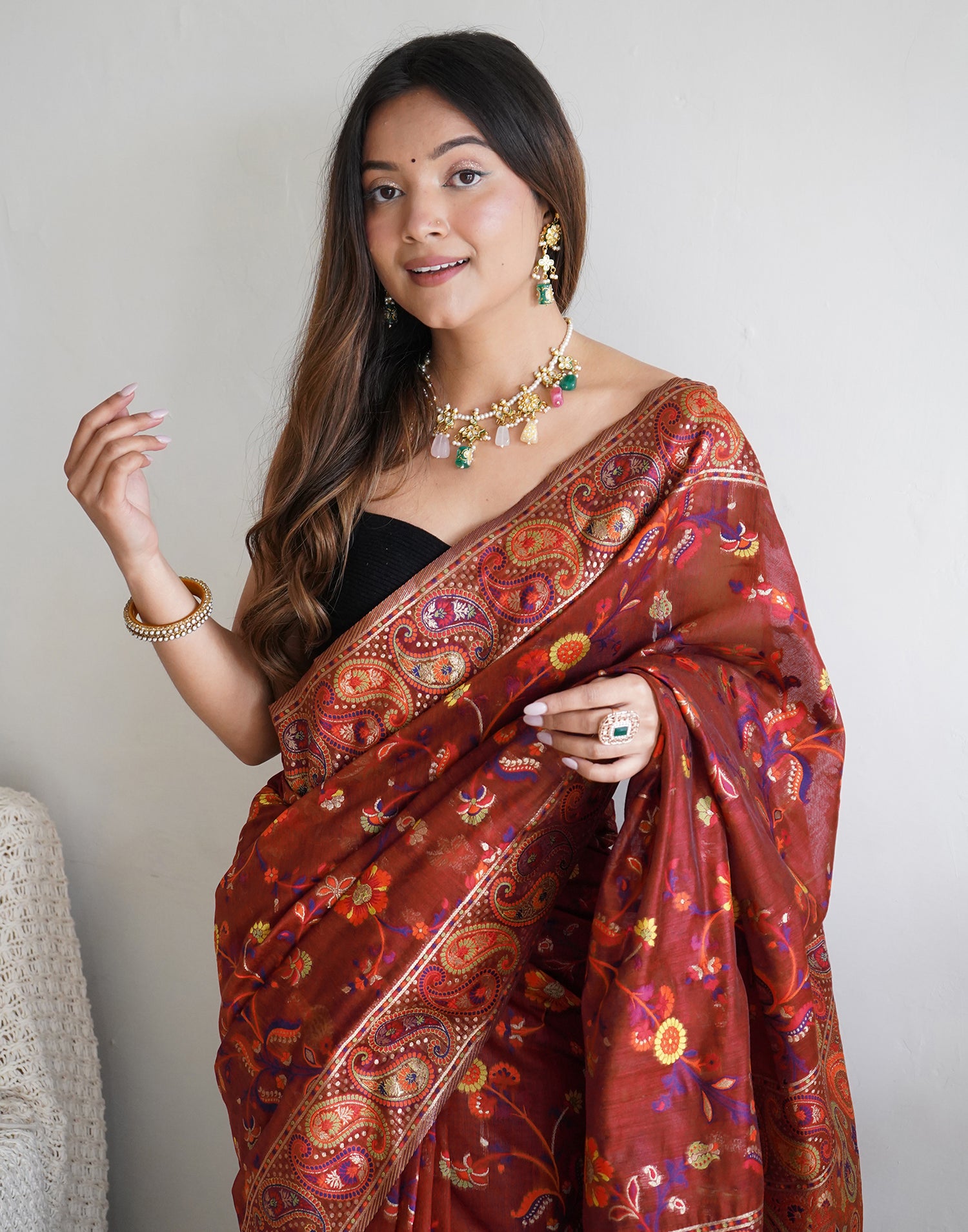 Maroon Cotton Printed Saree