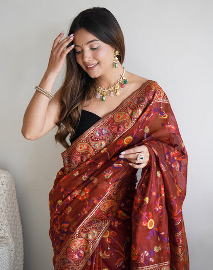 Maroon Cotton Printed Saree