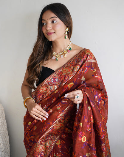 Maroon Cotton Printed Saree