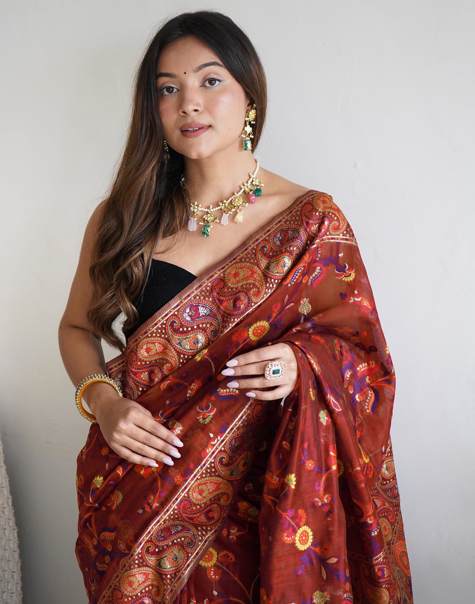 Maroon Cotton Printed Saree