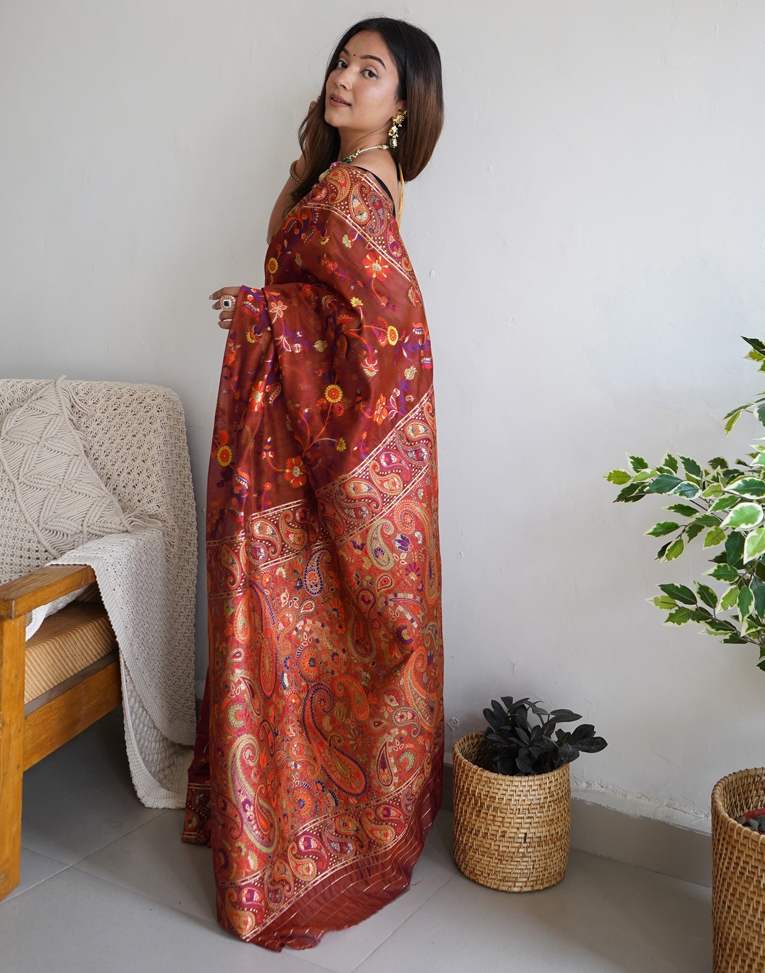 Maroon Cotton Printed Saree