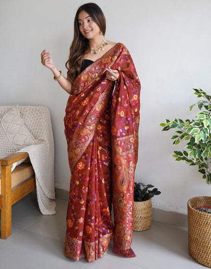 Maroon Cotton Printed Saree