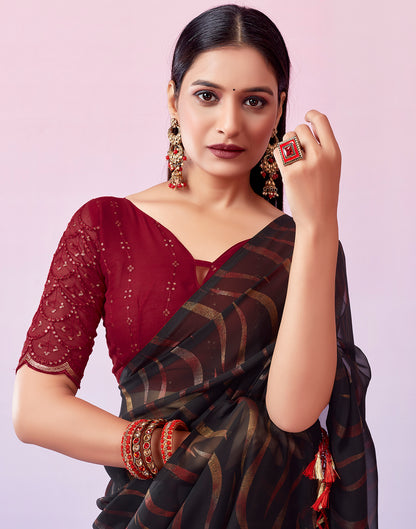 Black Georgette Printed Saree