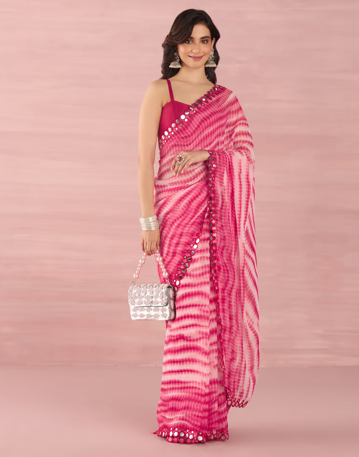 Pink Georgette Printed Saree