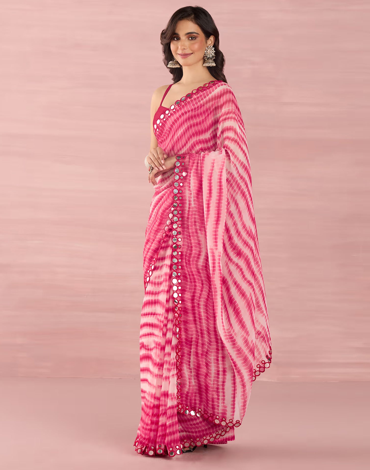 Pink Georgette Printed Saree