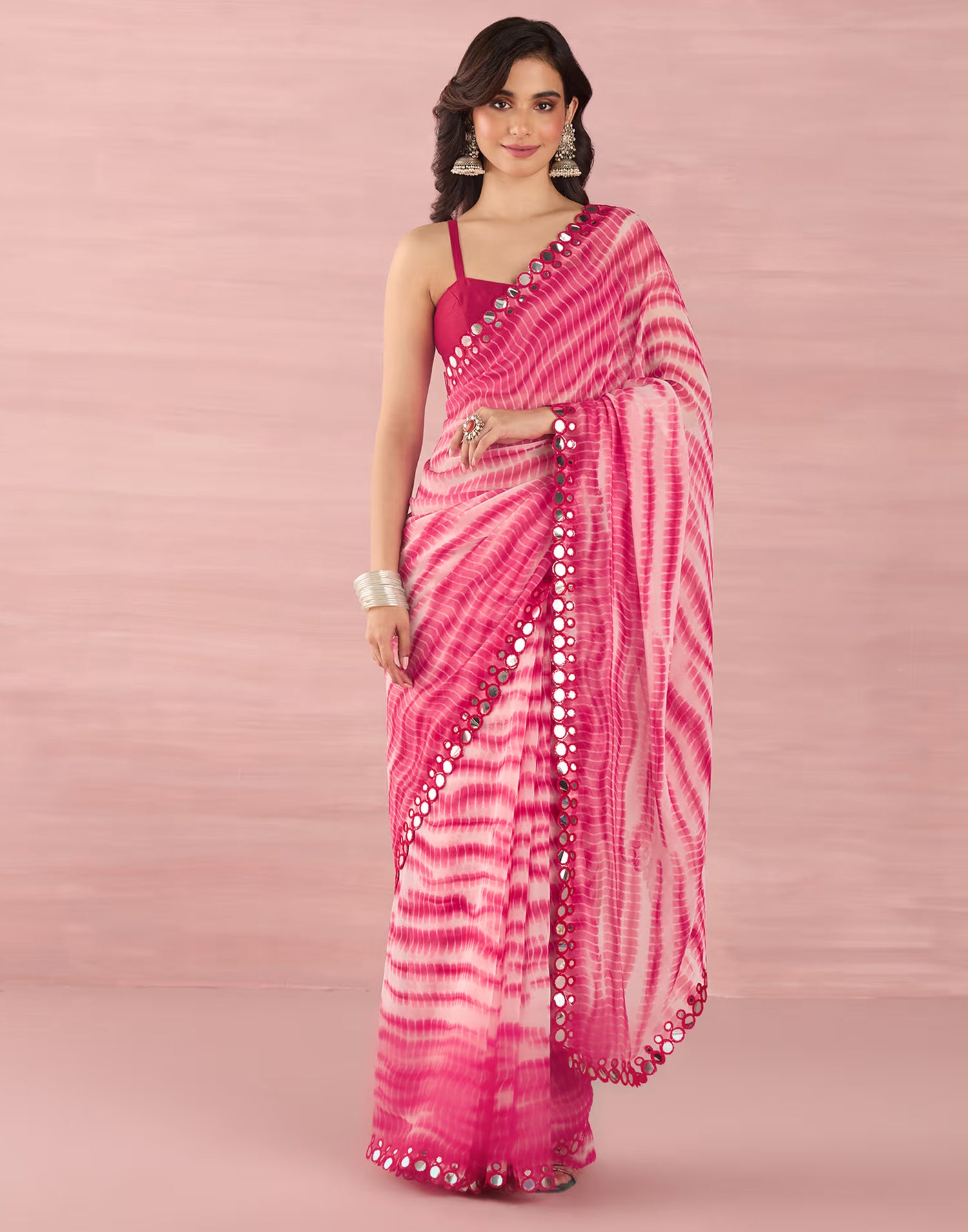 Pink Georgette Printed Saree