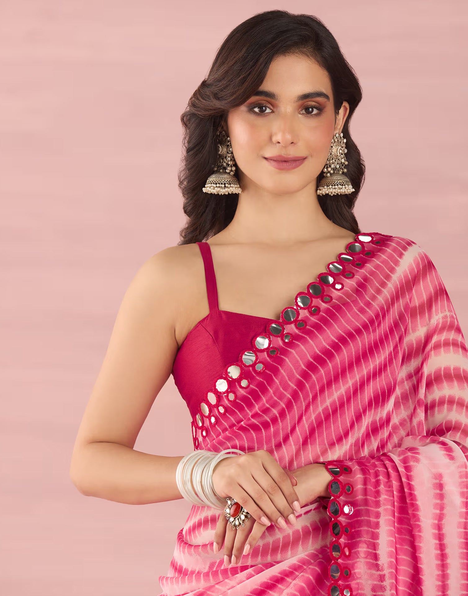 Pink Georgette Printed Saree