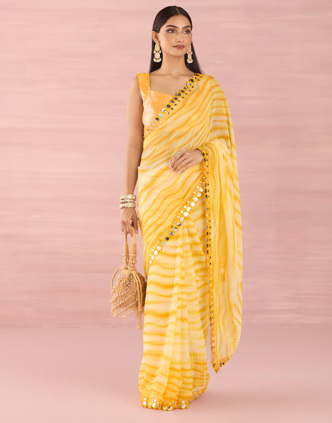 Yellow Georgette Printed Saree