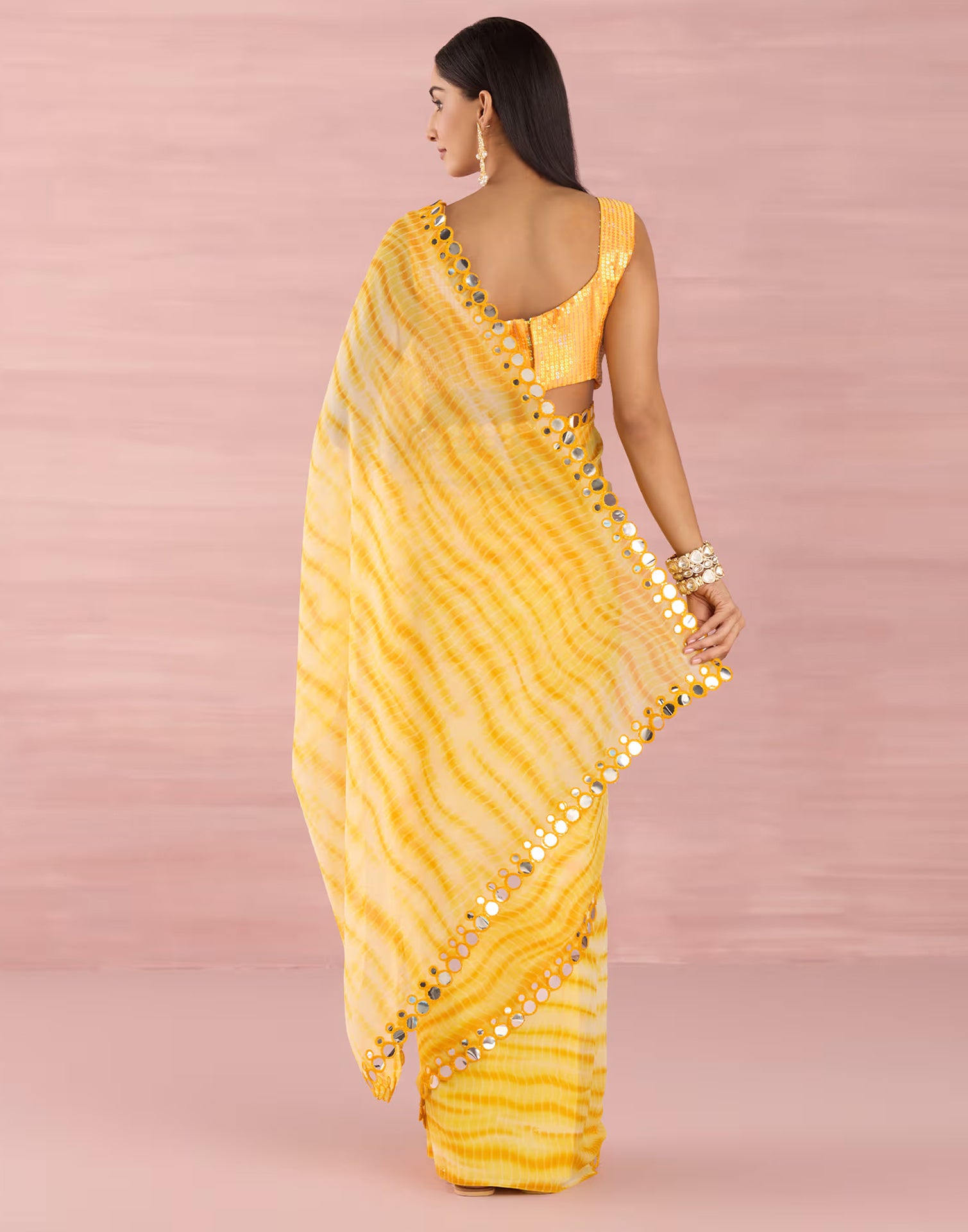 Yellow Georgette Printed Saree