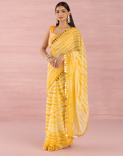 Yellow Georgette Printed Saree