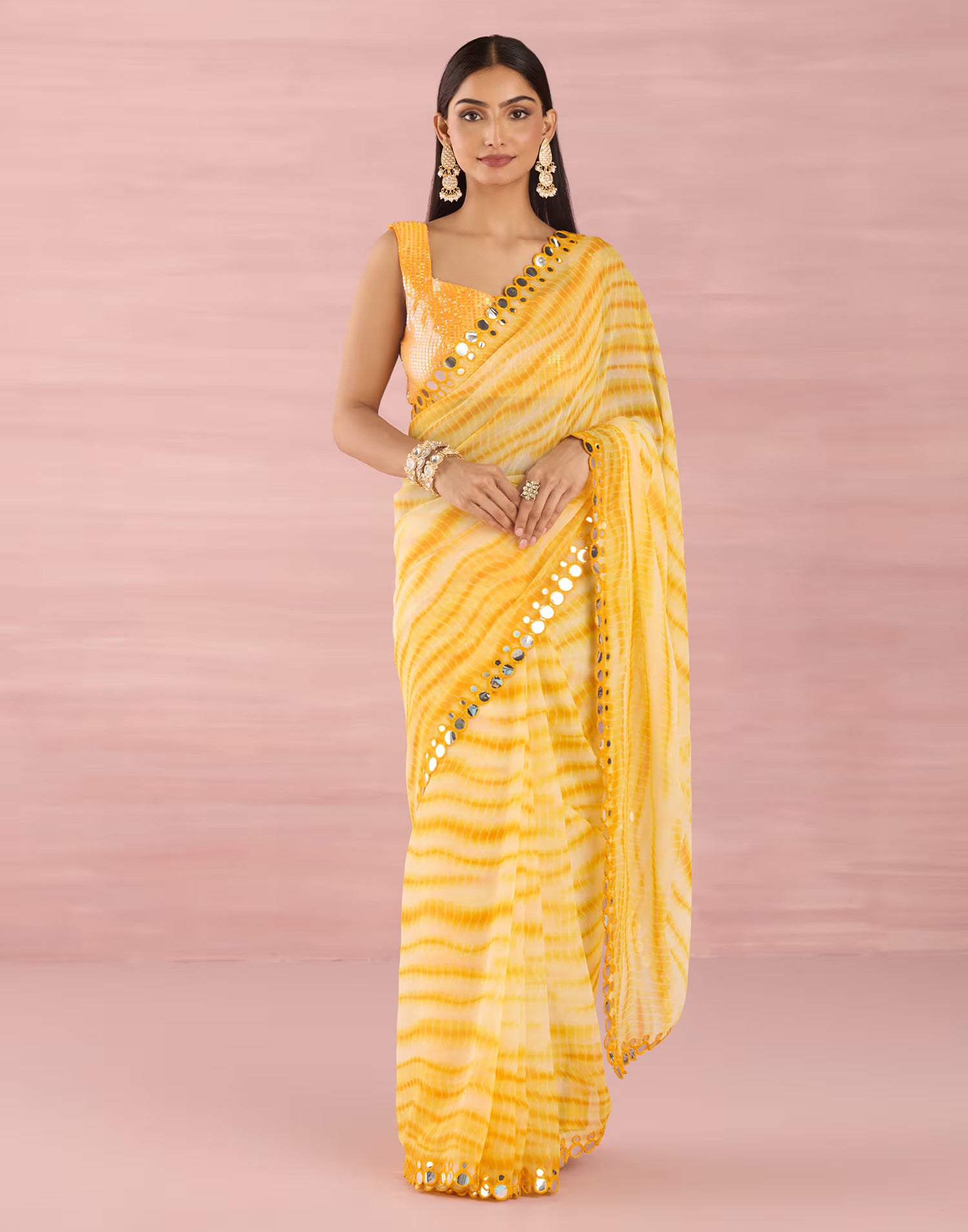 Yellow Georgette Printed Saree