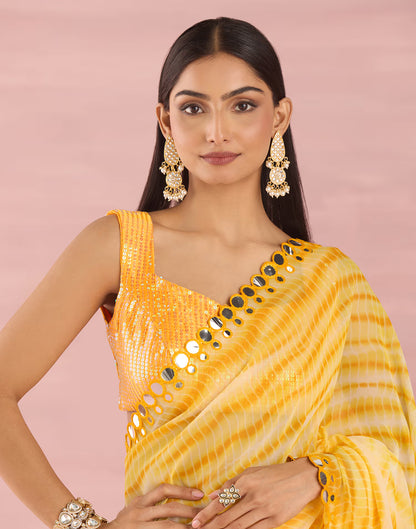 Yellow Georgette Printed Saree