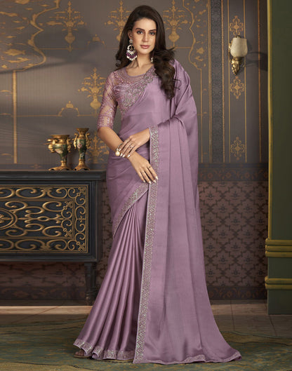 Light Purple Satin Plain Saree