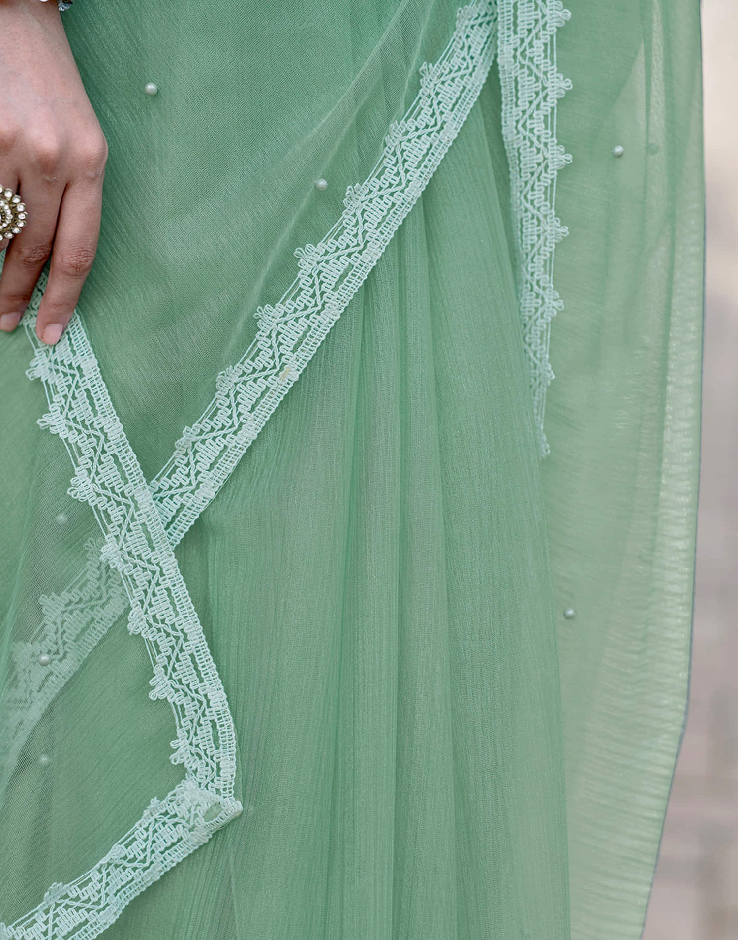 Pista Green Shimmer Dyed Embellished Saree