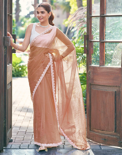 Light Peach Shimmer Dyed Embellished Saree