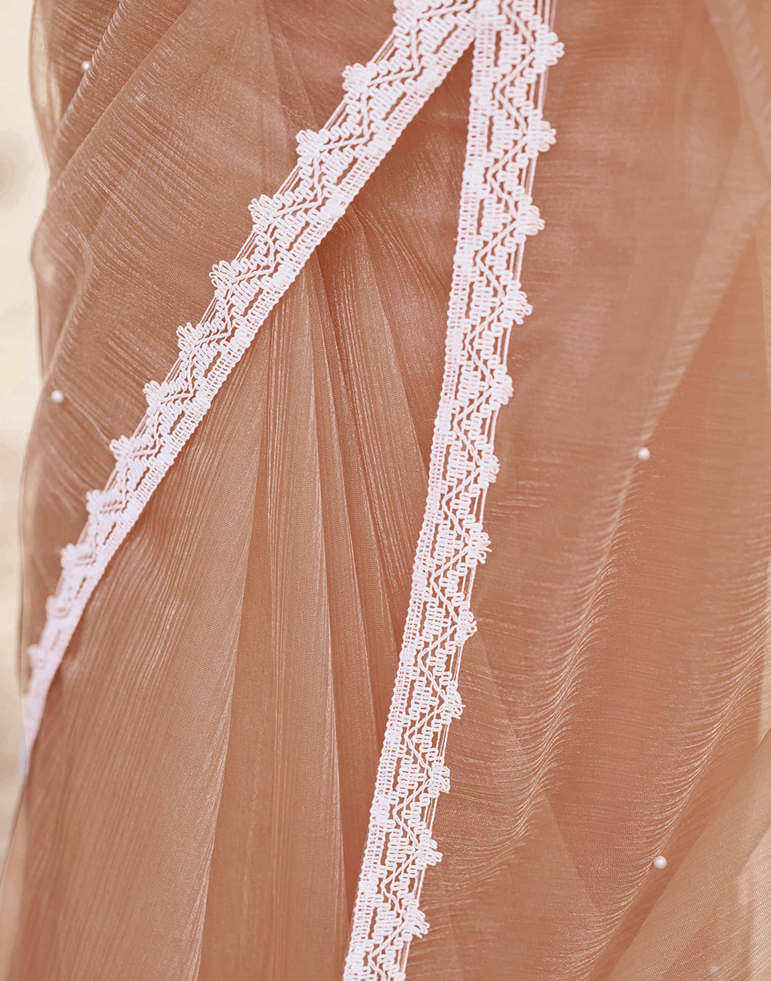 Light Peach Shimmer Dyed Embellished Saree