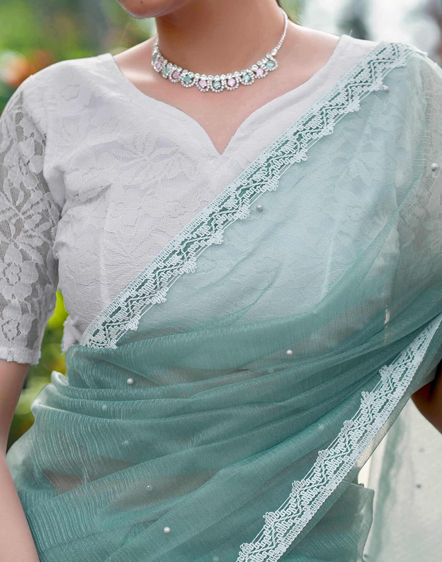 Turquoise Shimmer Dyed Embellished Saree