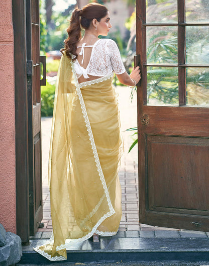 Yellow Shimmer Dyed Embellished Saree