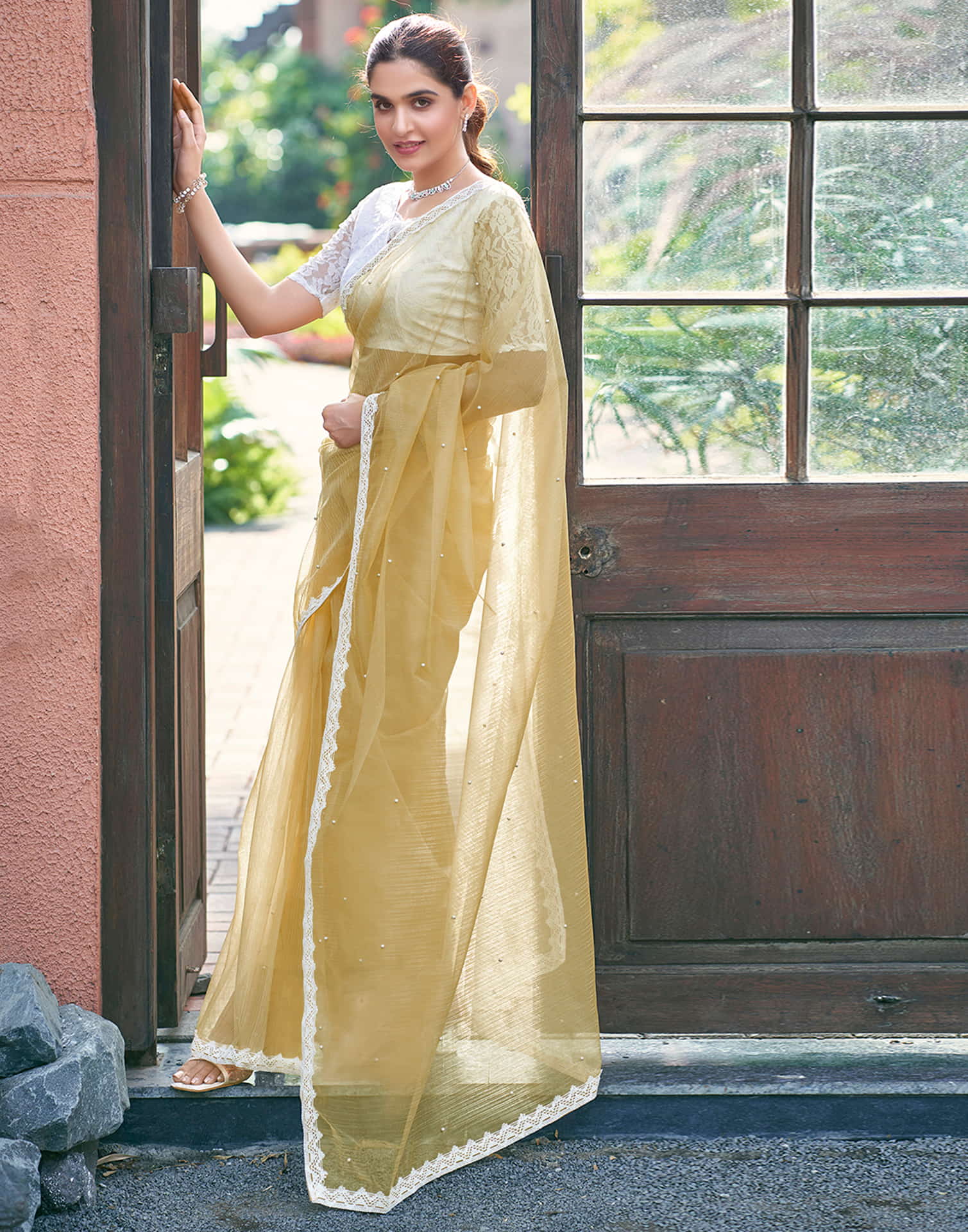 Yellow Shimmer Dyed Embellished Saree