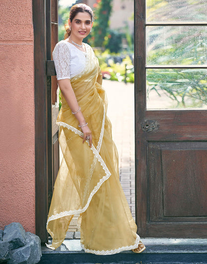 Yellow Shimmer Dyed Embellished Saree