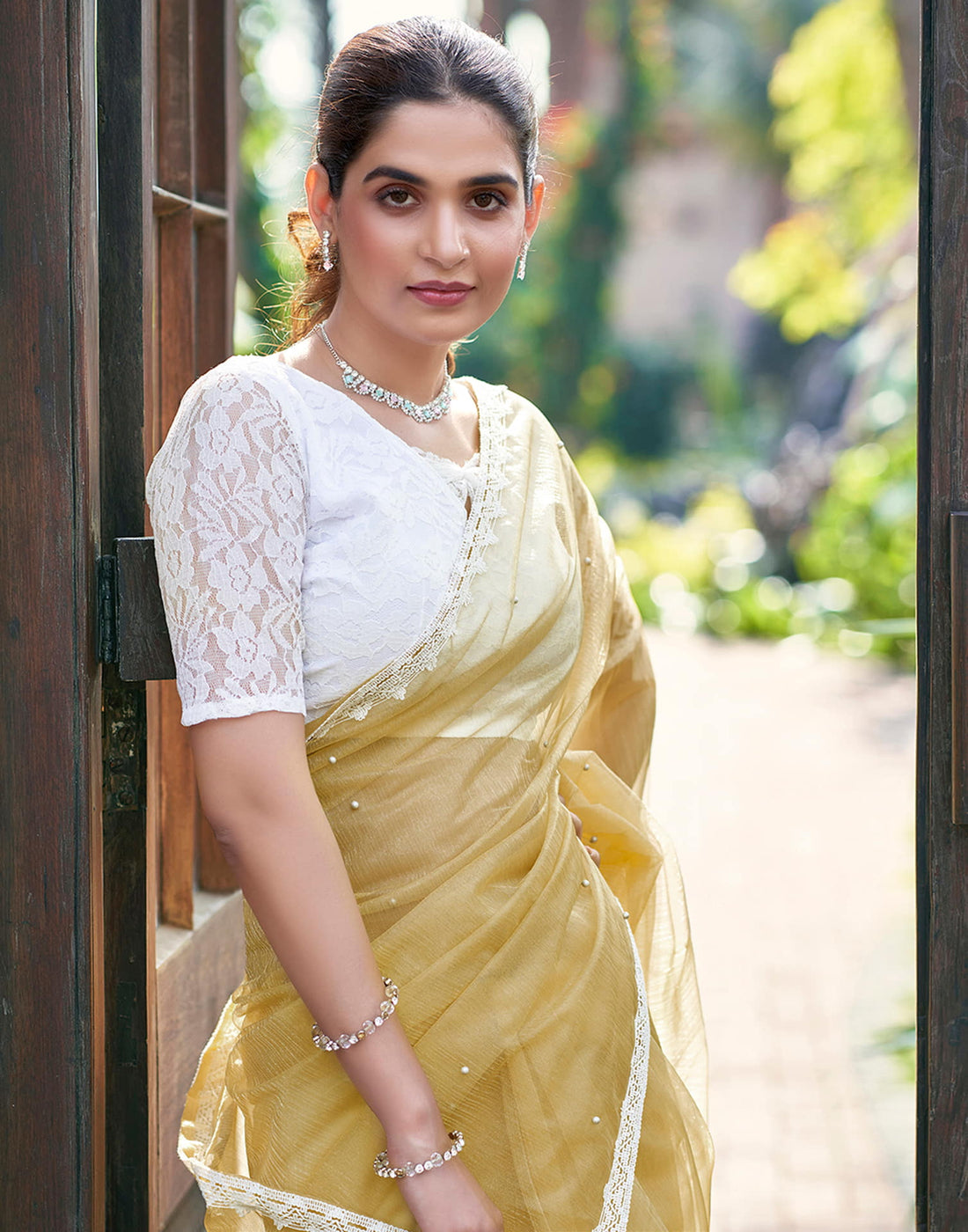 Yellow Shimmer Dyed Embellished Saree