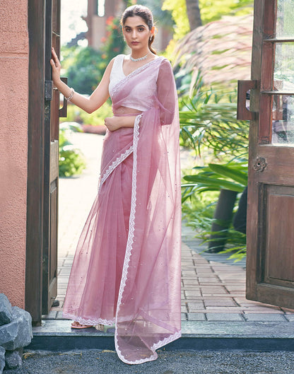 Pink Shimmer Dyed Embellished Saree