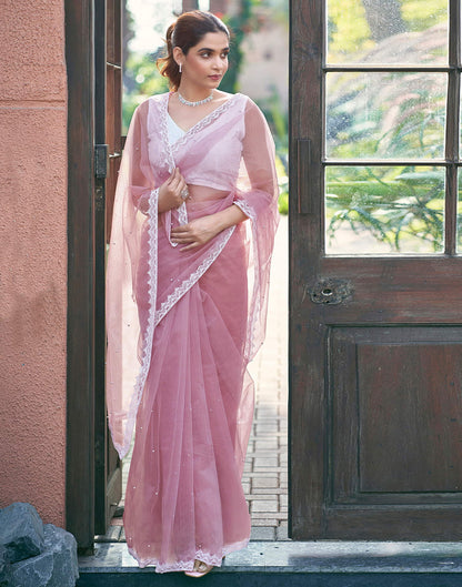 Pink Shimmer Dyed Embellished Saree