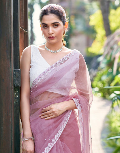 Pink Shimmer Dyed Embellished Saree