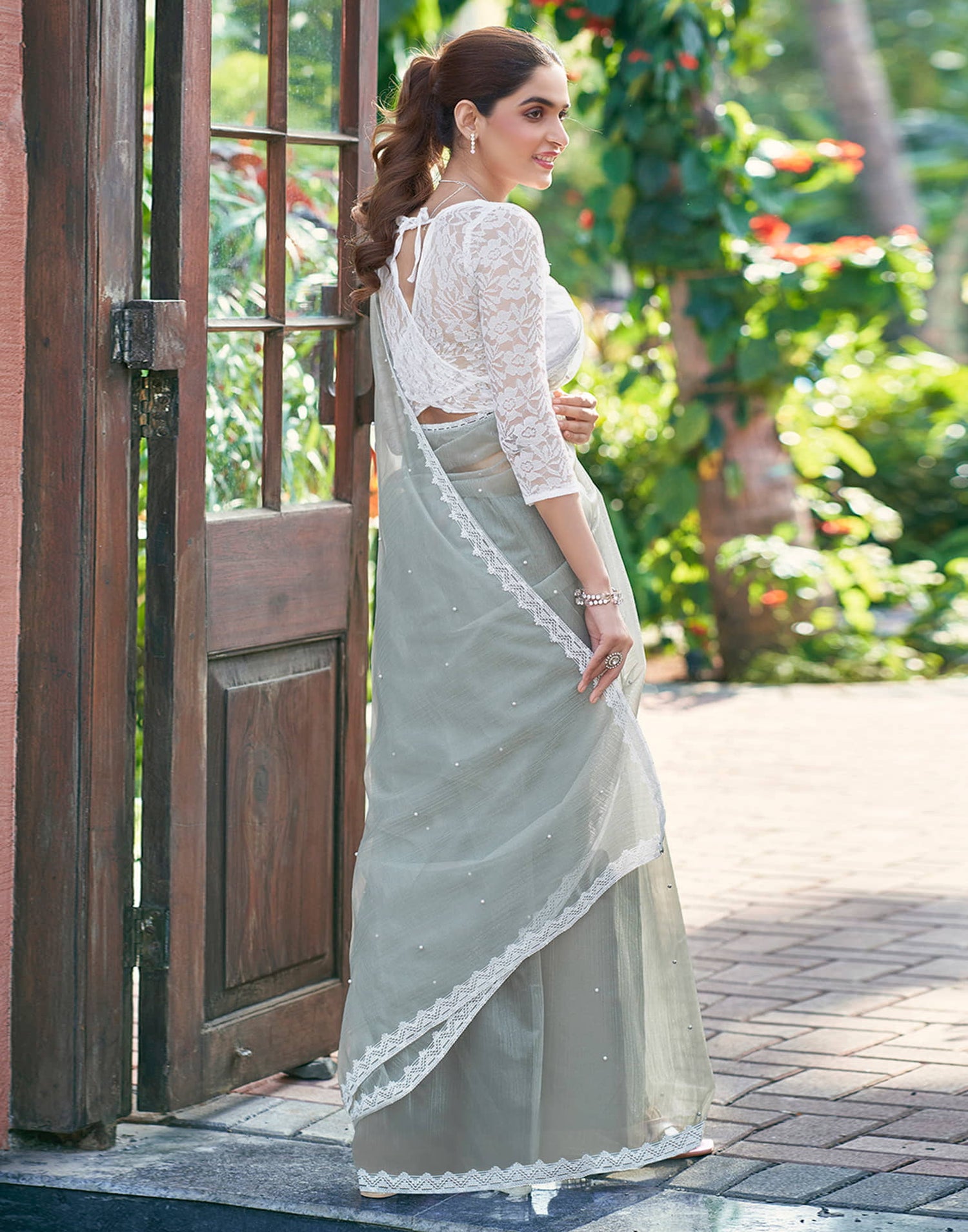 Grey Shimmer Dyed Embellished Saree