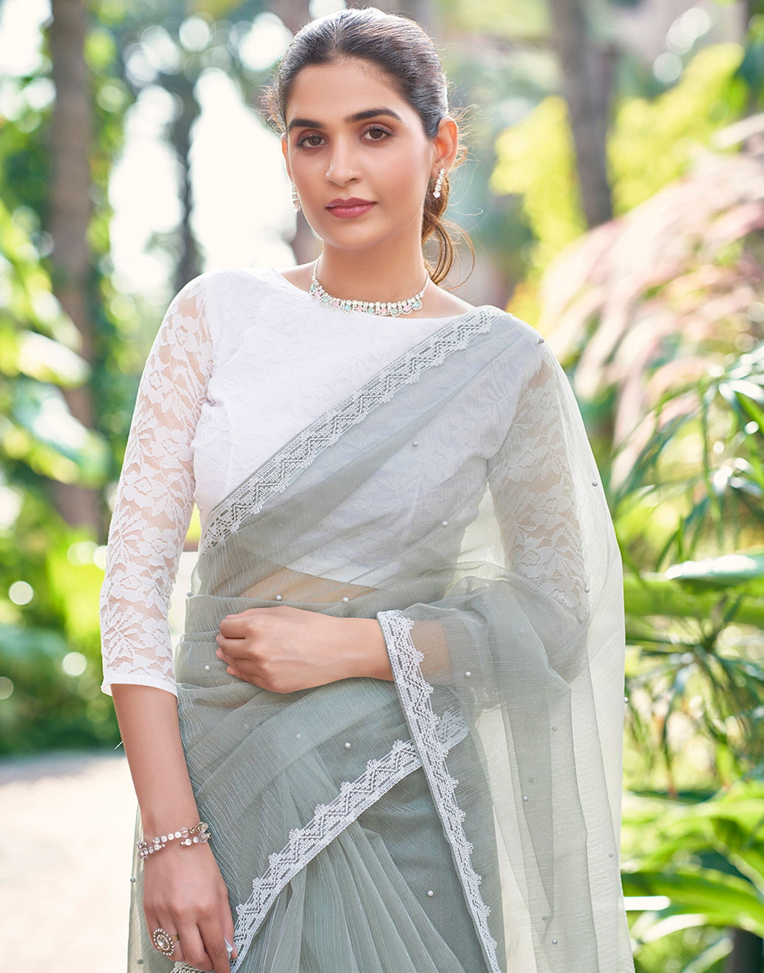 Grey Shimmer Dyed Embellished Saree