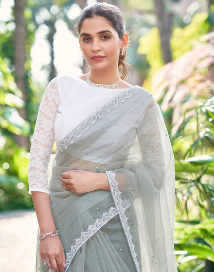 Grey Shimmer Dyed Embellished Saree