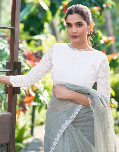 Grey Shimmer Dyed Embellished Saree