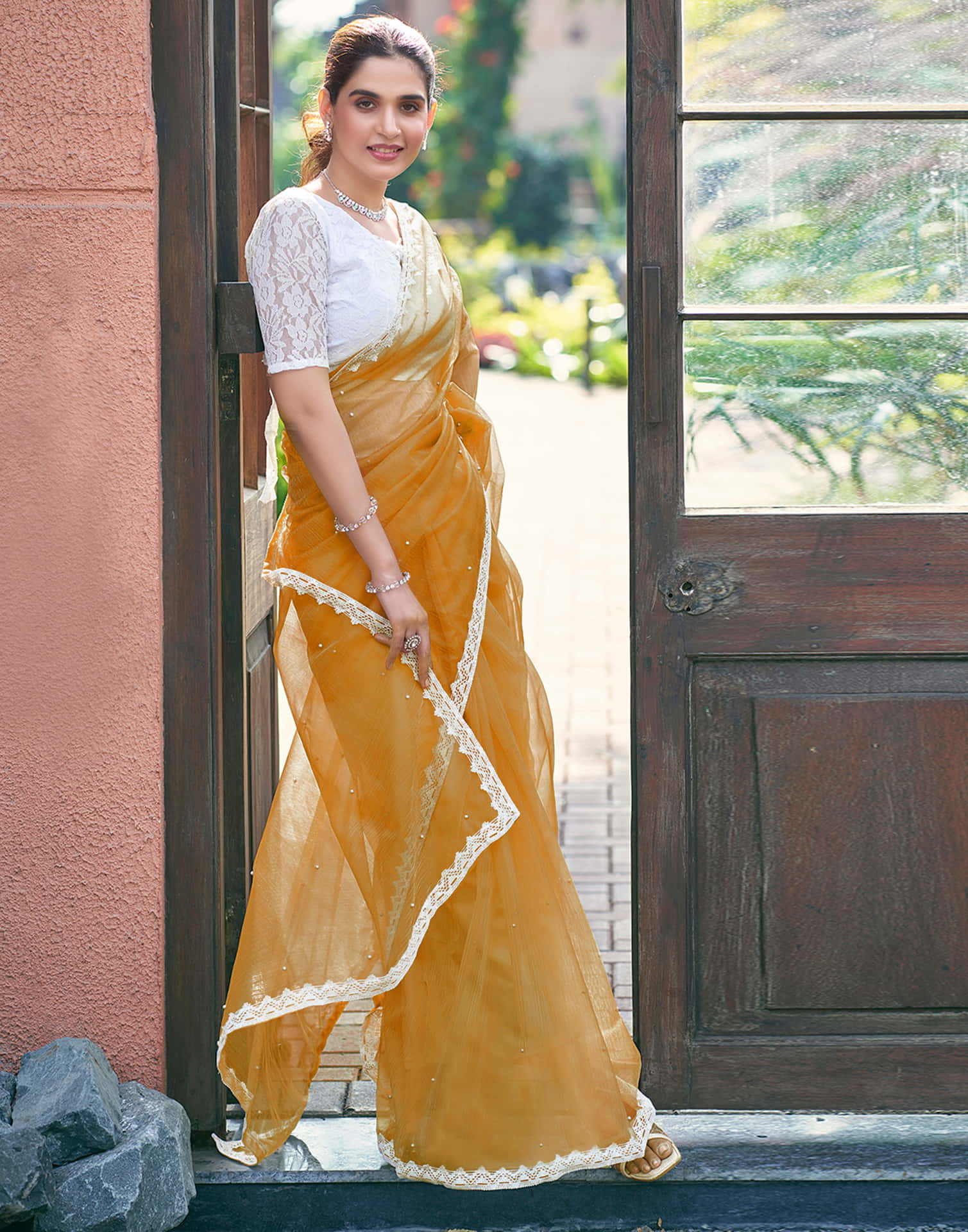 Turmeric Yellow Shimmer Dyed Embellished Saree