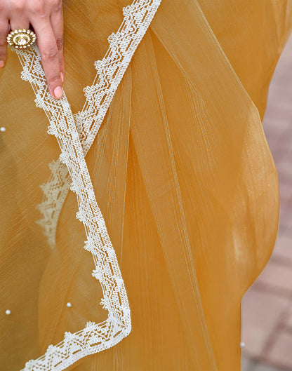 Turmeric Yellow Shimmer Dyed Embellished Saree