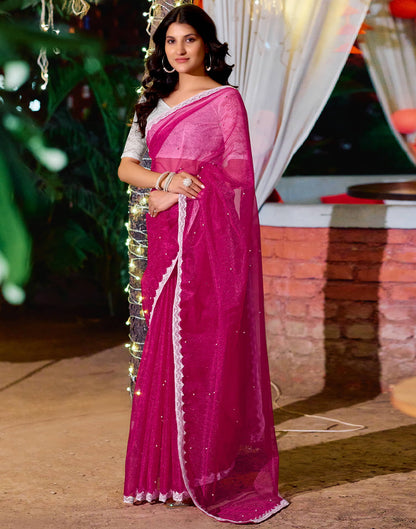 Rani Pink Shimmer Dyed emebellished Saree