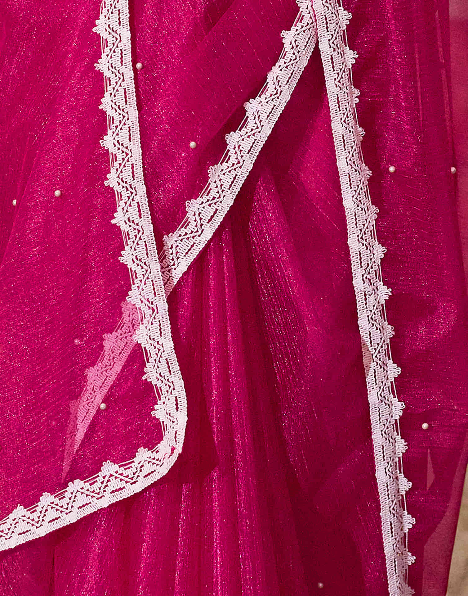 Rani Pink Shimmer Dyed emebellished Saree