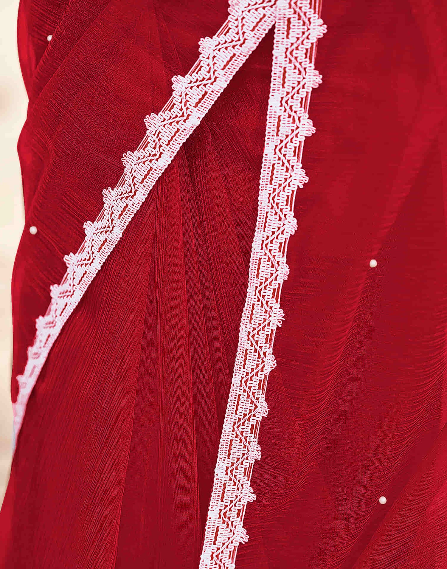 Red Shimmer Dyed Embellished Saree