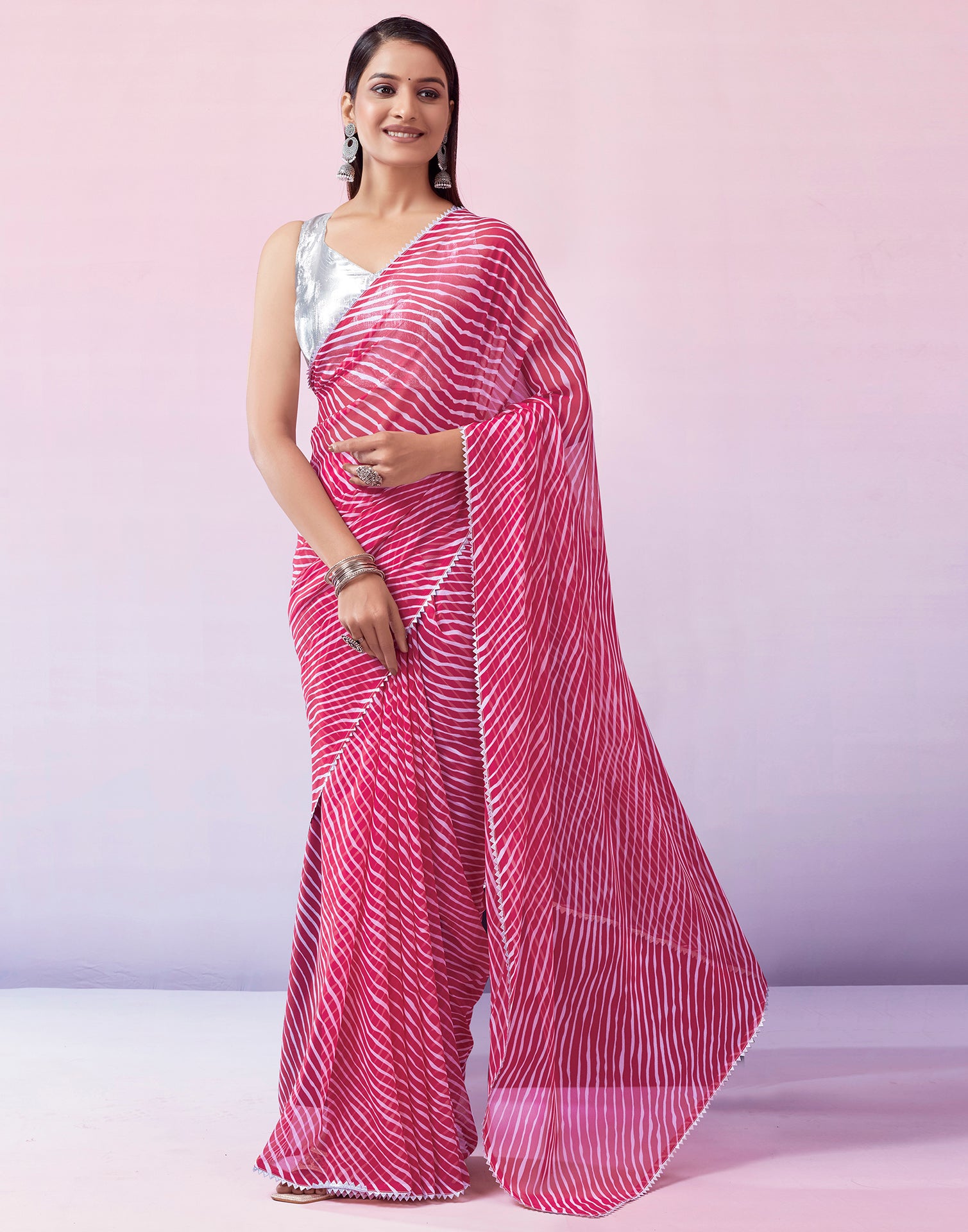 Pink Georgette Printed Saree