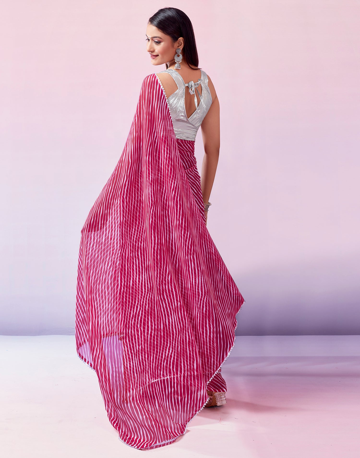 Pink Georgette Printed Saree