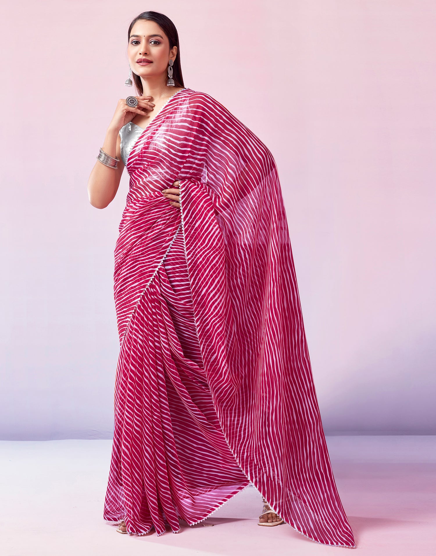 Pink Georgette Printed Saree