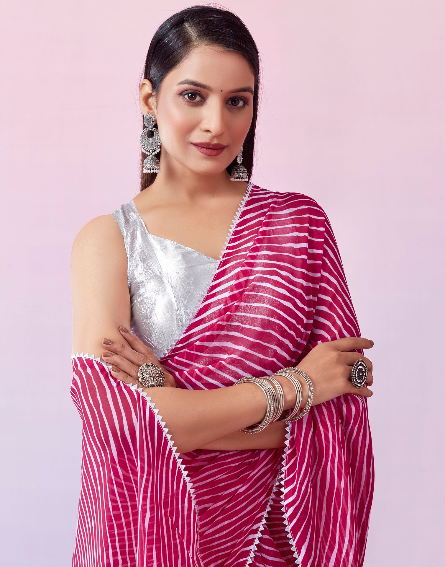 Pink Georgette Printed Saree