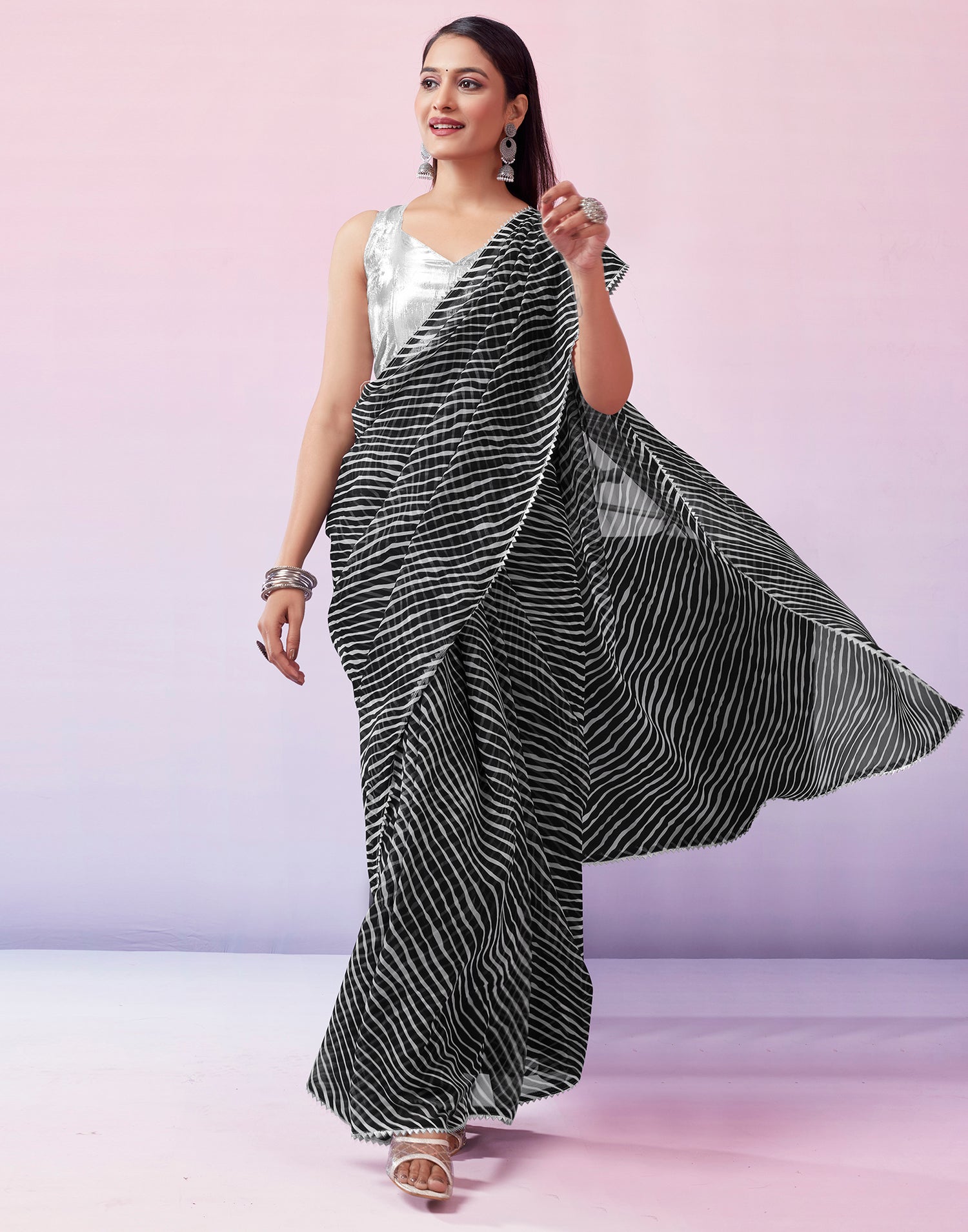 Black Georgette Printed Saree