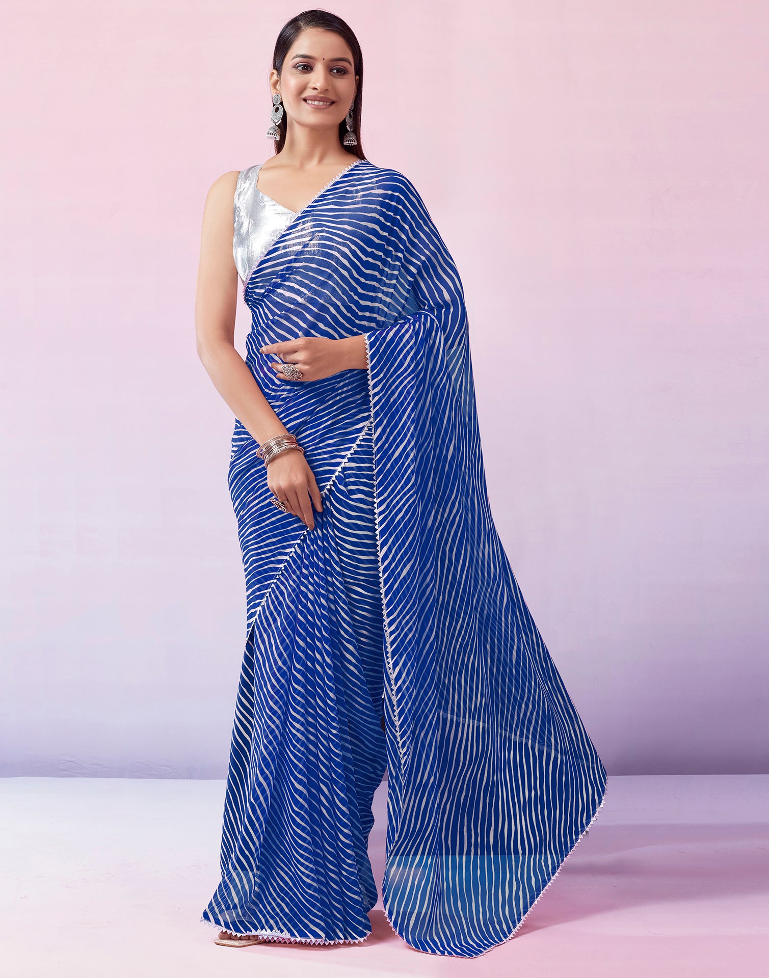 Dark Blue Georgette Printed Saree