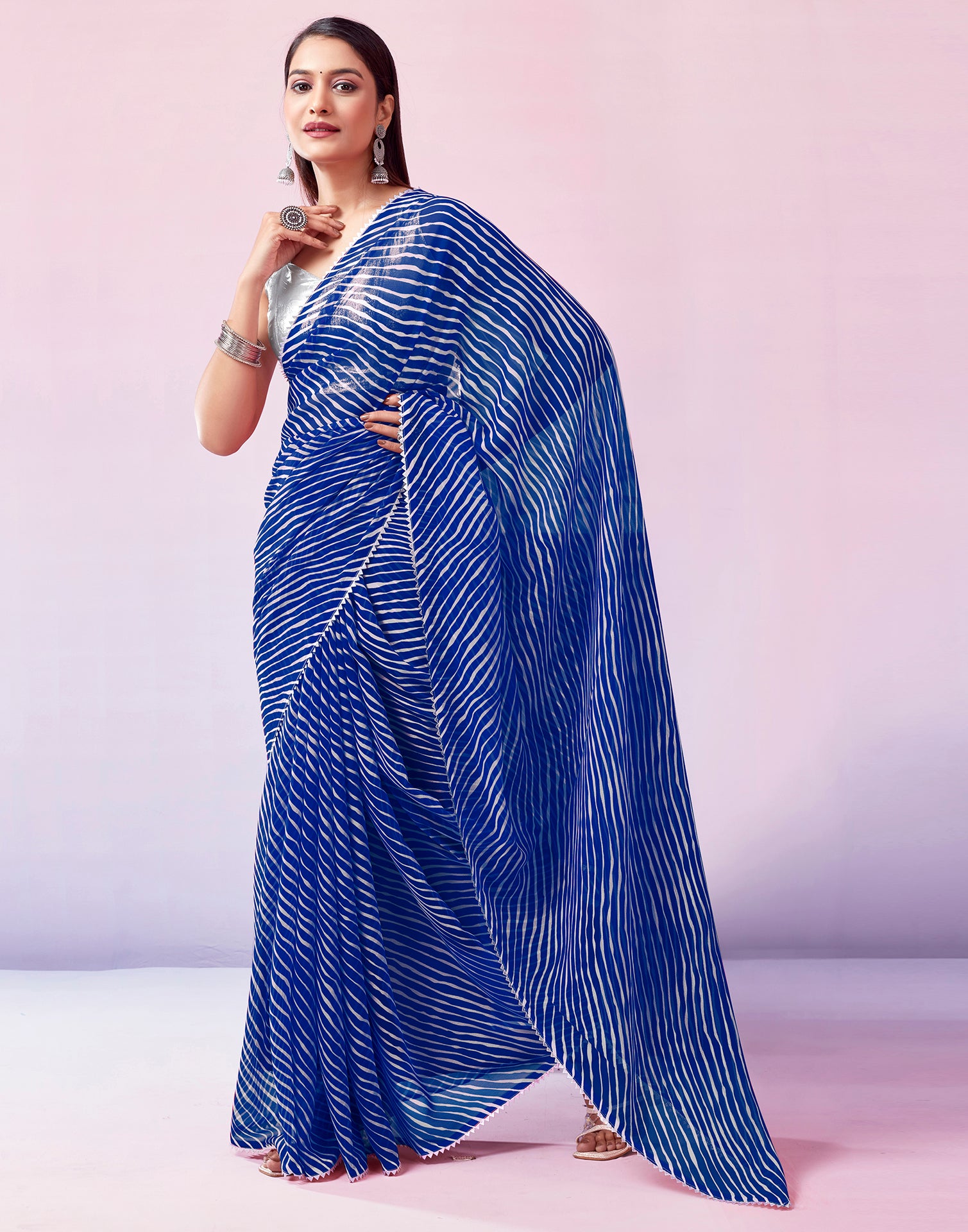 Dark Blue Georgette Printed Saree