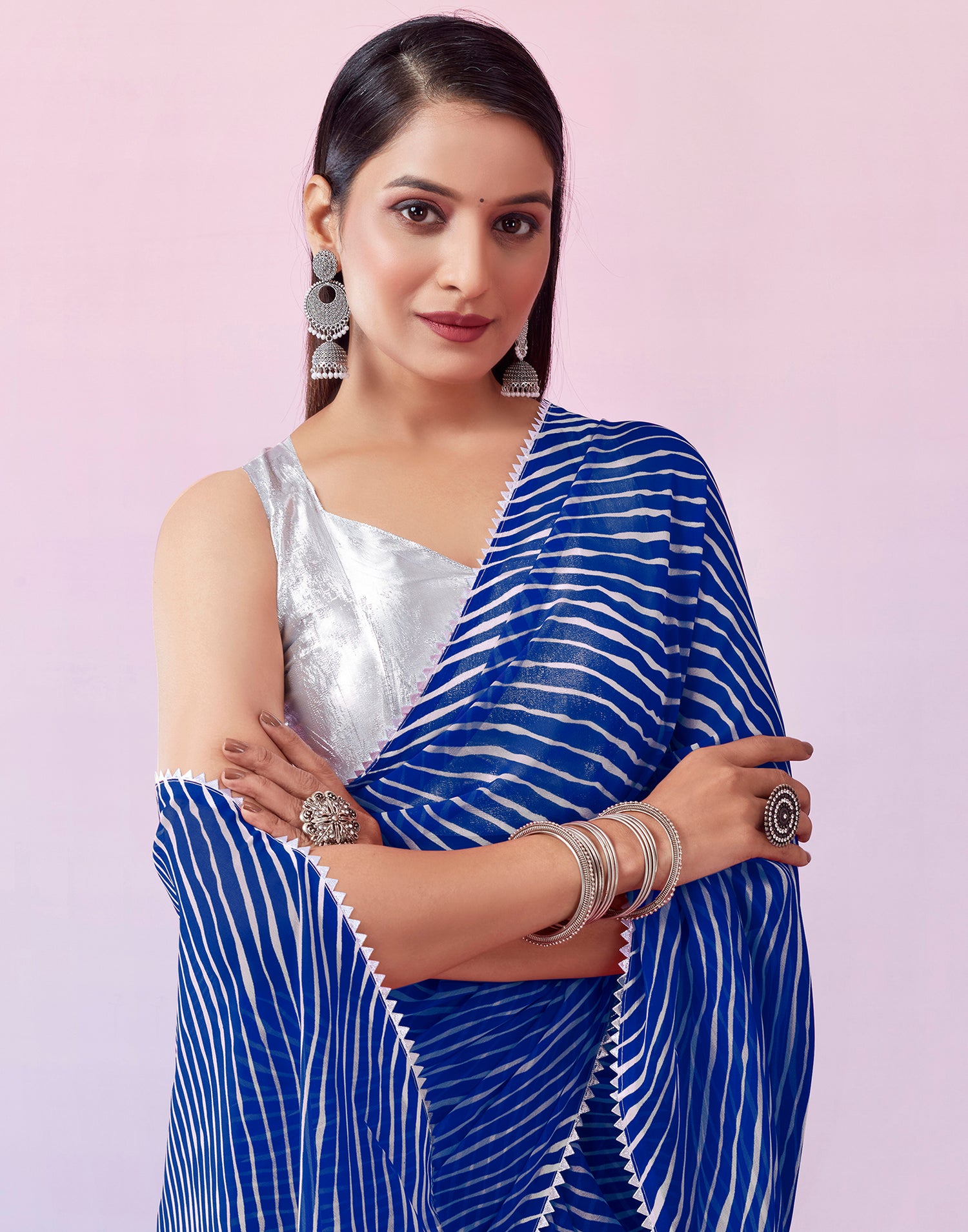 Dark Blue Georgette Printed Saree