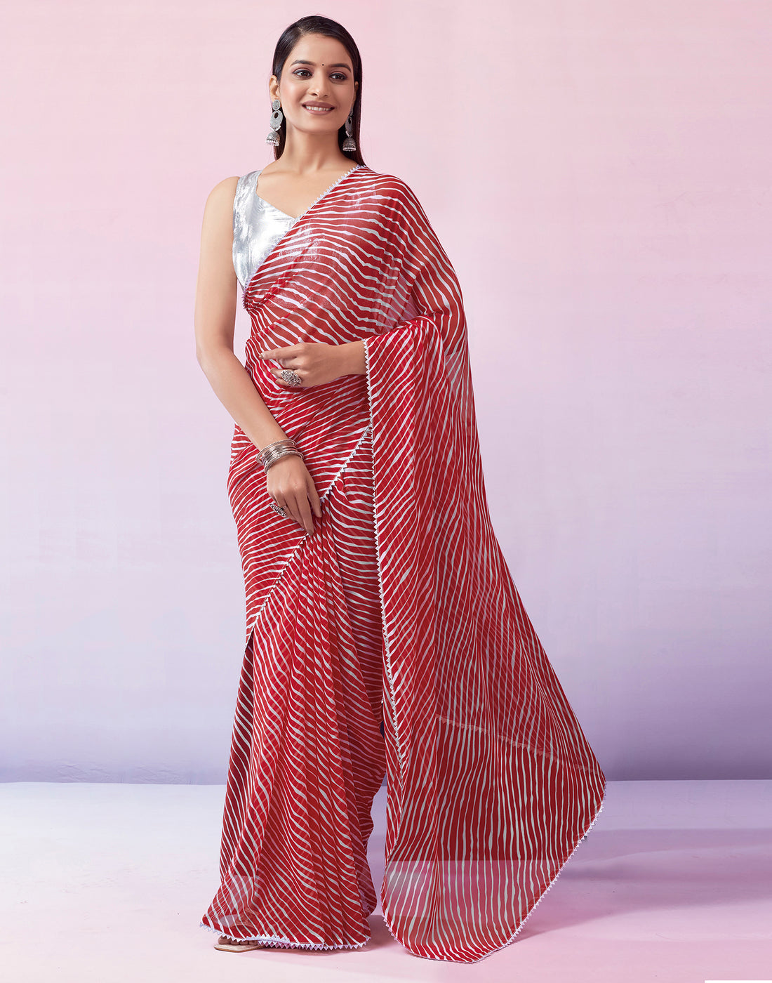 Red Georgette Printed Saree