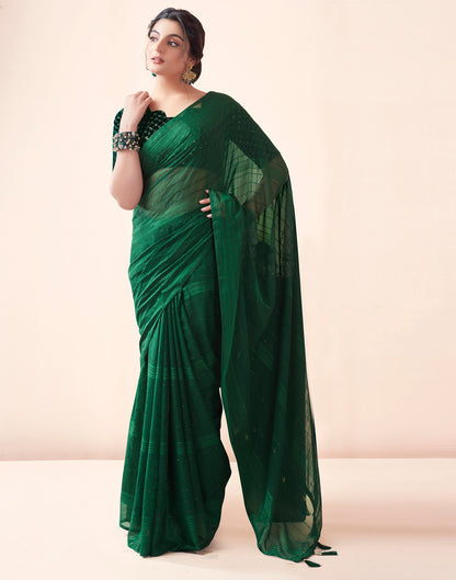 Bottle Green Georgette Plain Saree