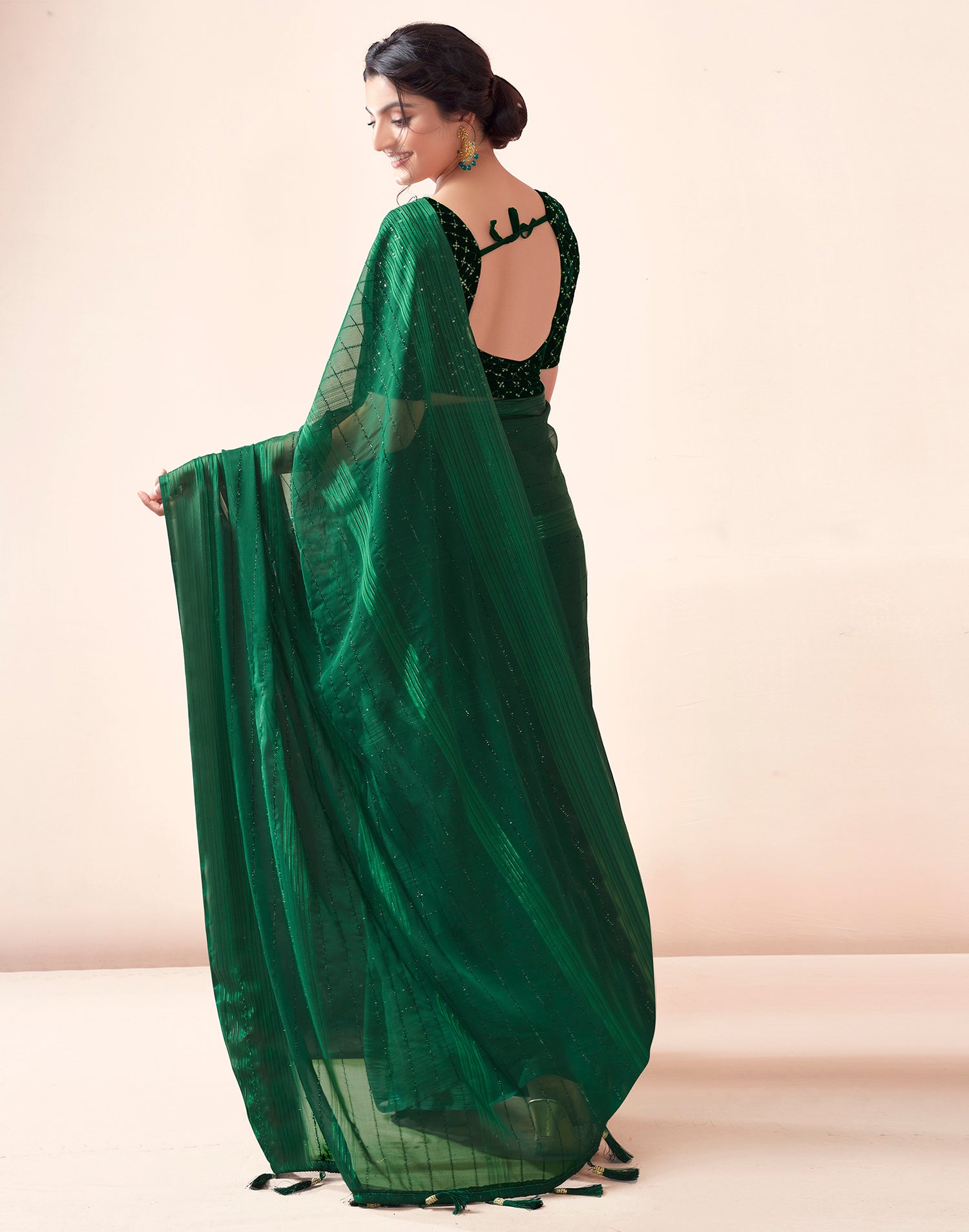 Bottle Green Georgette Plain Saree