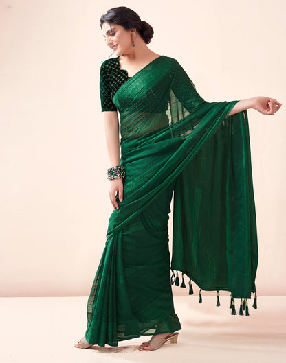 Bottle Green Georgette Plain Saree